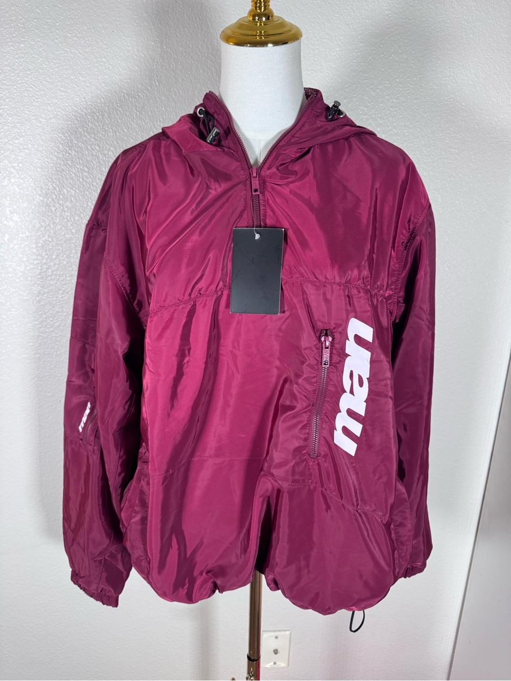 Boohoo Maroon Mesh Hooded Windbreaker Jacket Men’s Small